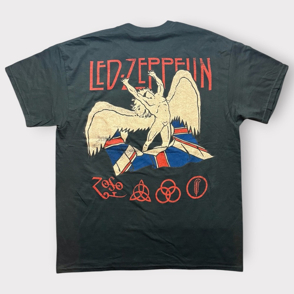 Led Zeppelin T-Shirt Mens Large Black Union Jack Icarus Swan Song Graphic Tee